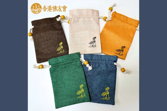 麻布束口收纳袋 (荷花款式)